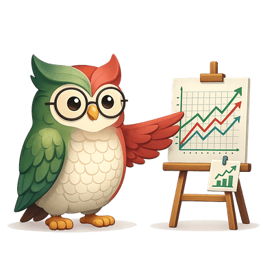 Infnits owl mascot explaining charts on a whiteboard