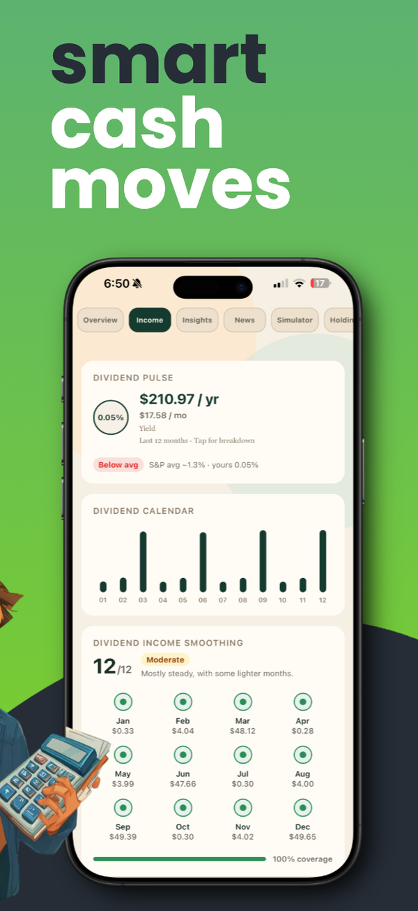 Infnits dividend calendar showing upcoming payments by month